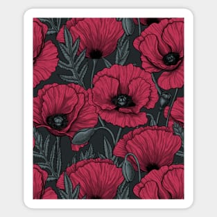 Poppies in Viva Magenta Color of the Year 2023 on dark gray Sticker